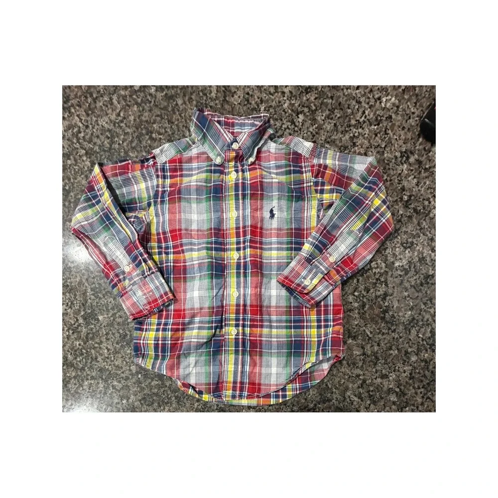 Ralph Lauren Kids Boys Multi Color Plaid Button Down Shirt Size 4 4T B52